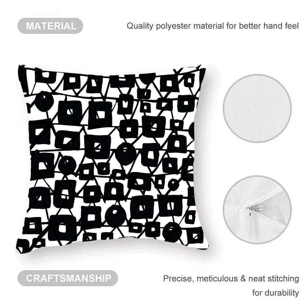 Black And White Abstract Style Cushion Cover Anti-dustmite Pillowcase Invisible Zipper Silky Short Plush Sofa Cushion Cover