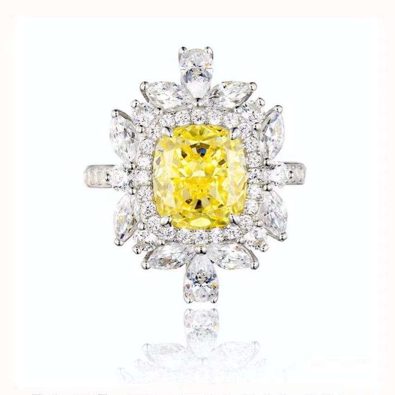 Radiant Goose Yellow Zircon Diamond Women's Ring with Colored Stones