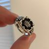 S925 Silver Distinctive Open Adjustable Ring Featuring Black Agate Crown For Style Womens
