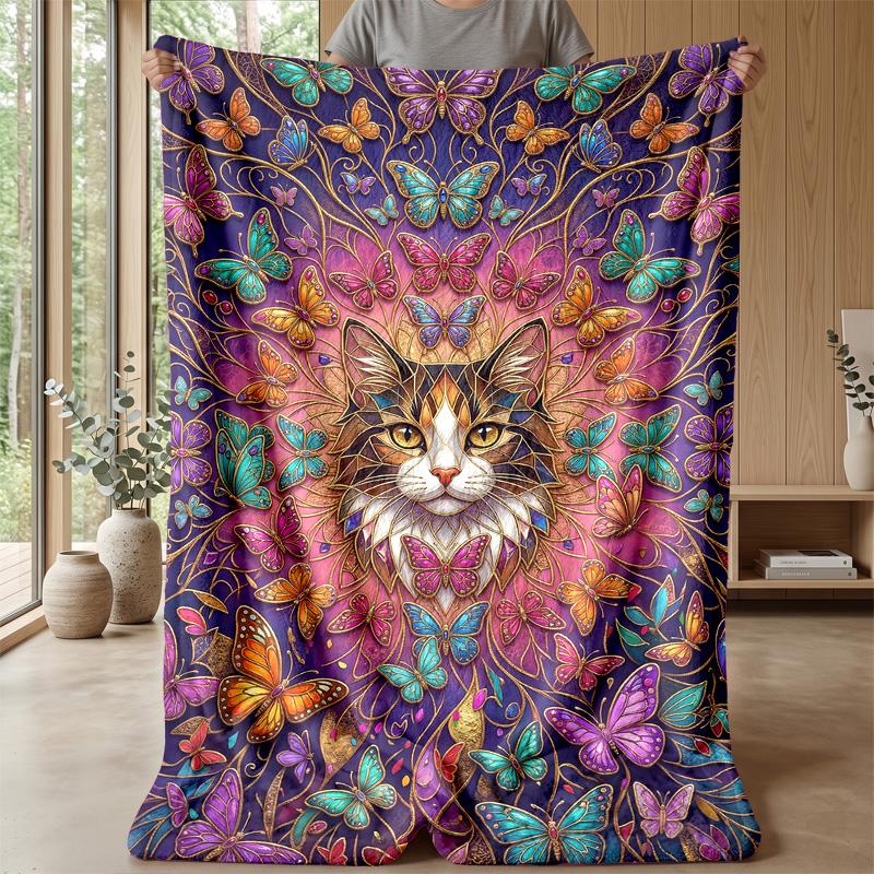 Butterflies and kittens in spring blanket Personalized Name Flannel Blanket Soft Cozy Plush Throw for Sofa Bed Lightweight Home Decor