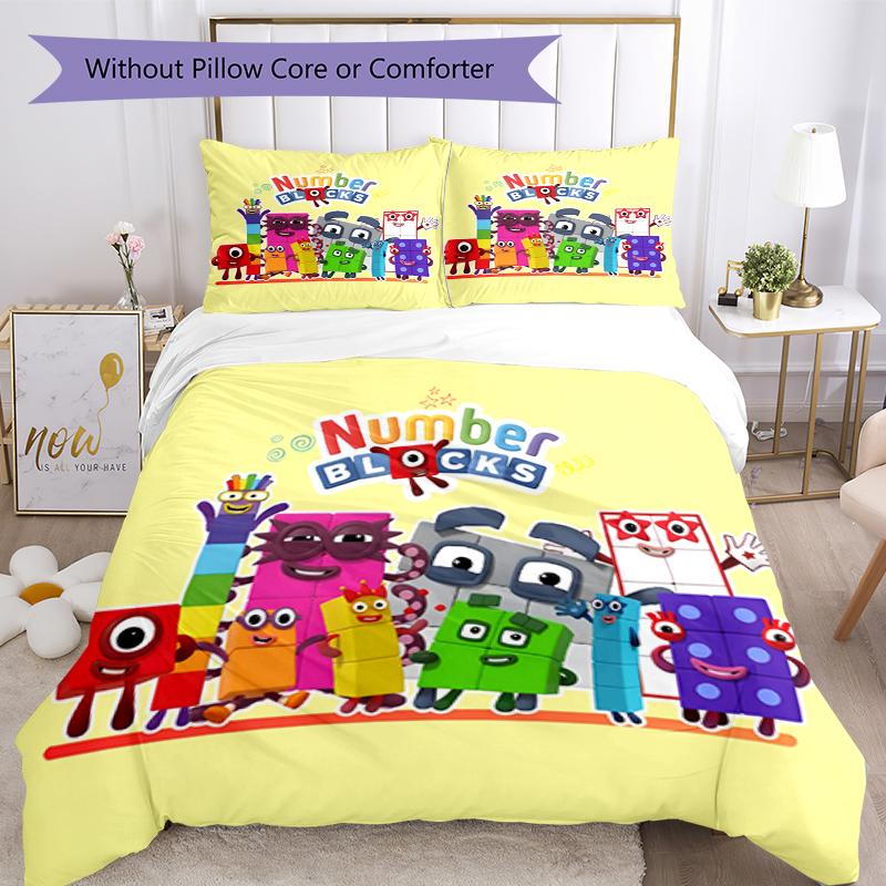 3dílná sada povlečení Numberblocks Uzavírání na zip Obsahuje 1 povlak na přikrývku a 2 povlaky na polštář, Měkké a pohodlné pro všechna roční období.