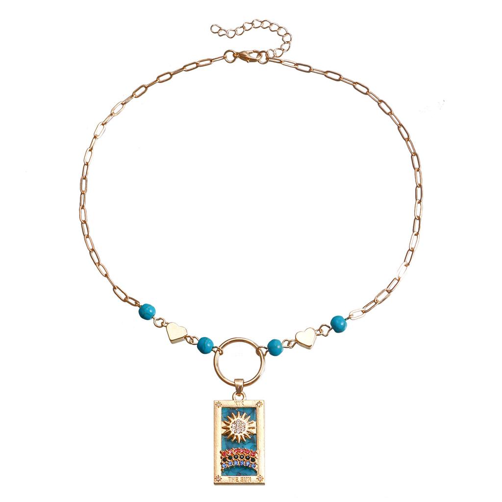 European and American ins retro popular hot-selling pendant jewelry, simple love rectangular tarot necklace sweater chain