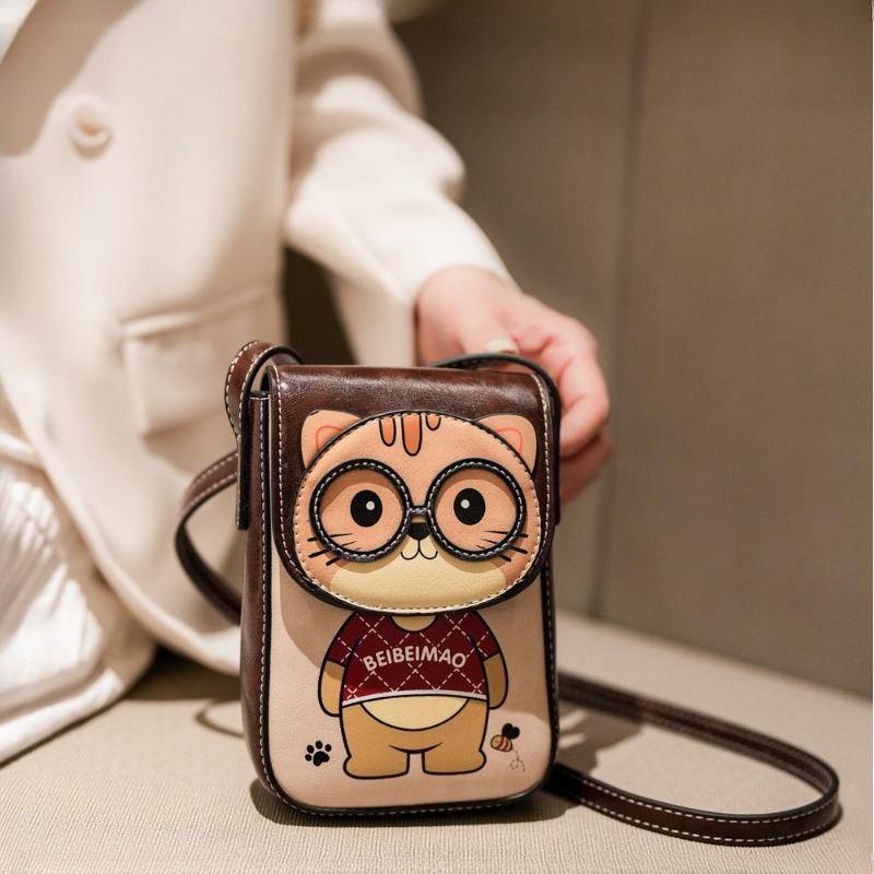 BEIBAOBAO Cute Cartoon Bear Mobile Phone Bag 2026 New Style Women's Change Bag Fashionable High-end PU Shoulder Messenger Bag Female Mini Small Wallet