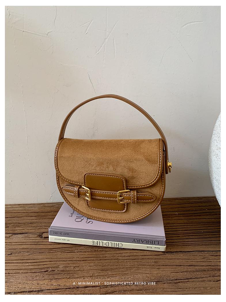 

Korean Retro Color Block Crossbody Saddle Bag - Versatile, Simple Texture for Casual Fashion One Size коричневий