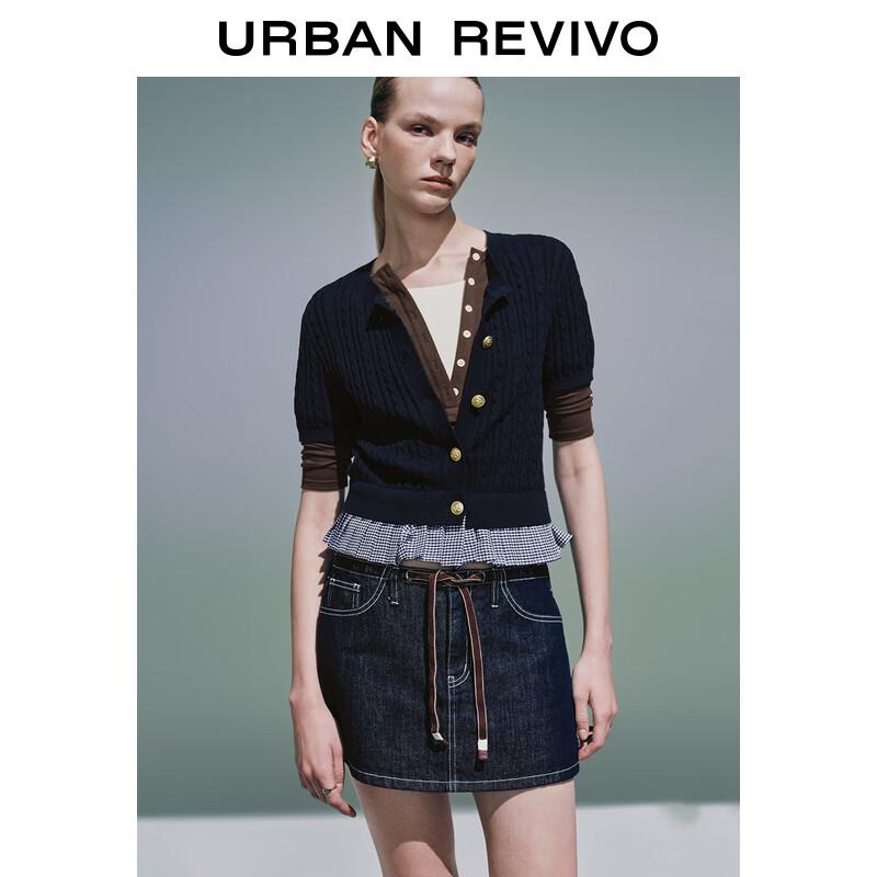 UR Damen Preppy Faux Zweiteiliger Strukturierter Strick-Cardigan