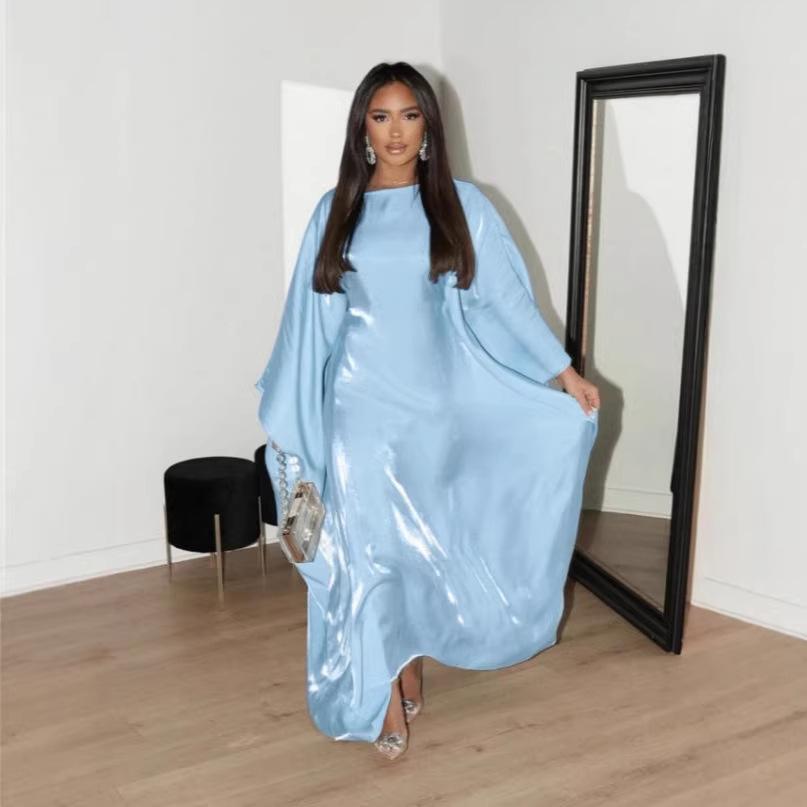 

Новое женское длинное платье - Свободный крой, Все размеры, Широкий подол, Однотонное платье One size fits all небесно-голубой