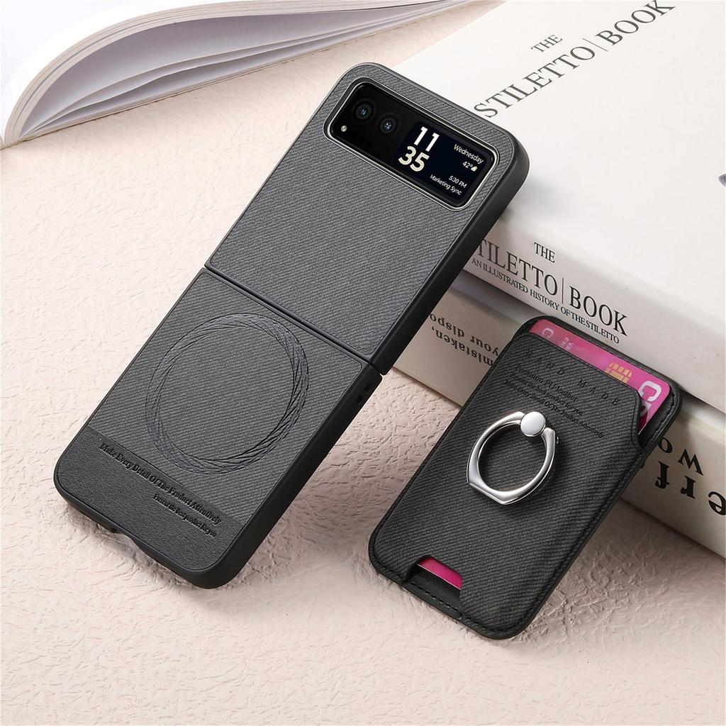 2 in 1 Detachable Magnetic Cards Solt Wallet Cowboy Ring Holder Case For Motorola Razr 50 Ultra 40 Vertical Bag Pocket Cover
