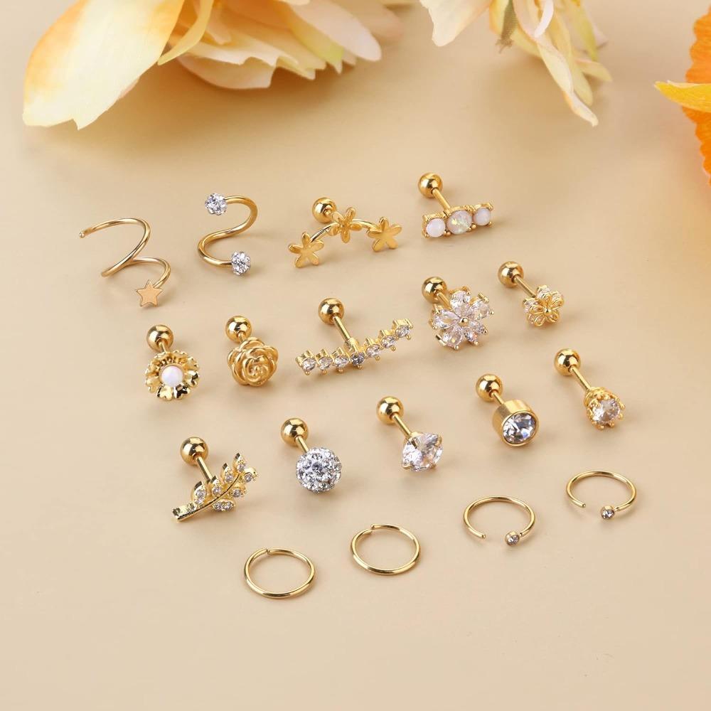 Drperfect Stainless Steel 16G Cartilage Earrings Studs Tragus Couch Helix Piercing Jewelry Flower Leaf Cartilage Helix Earrings