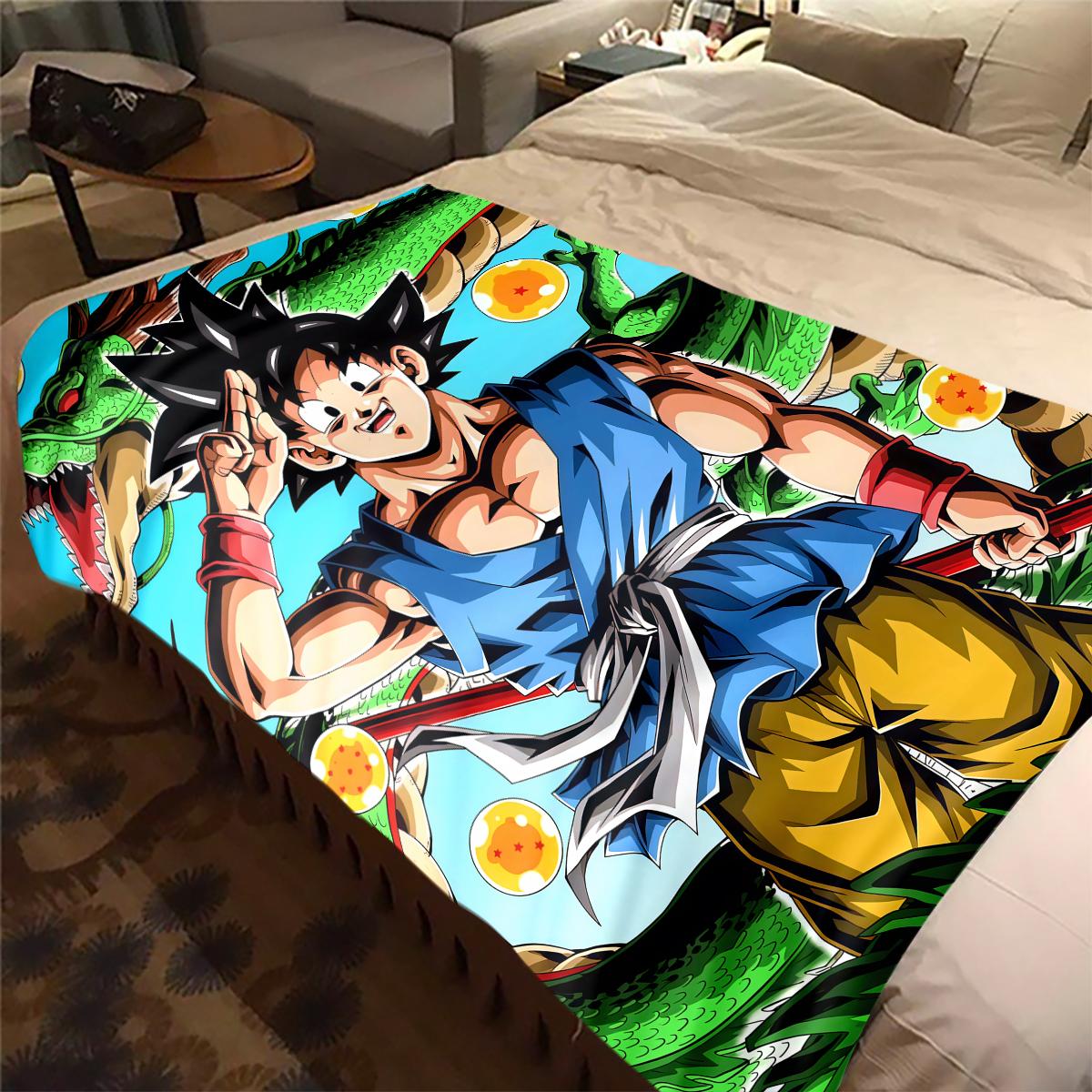 

1 шт. Плед із фланелі з принтом Son Goku, Високоякісний, Для всіх сезонів, Декор для дому, Тепло та затишок, Ідеальний для різдвяних подарунків 80cm x 120cm
