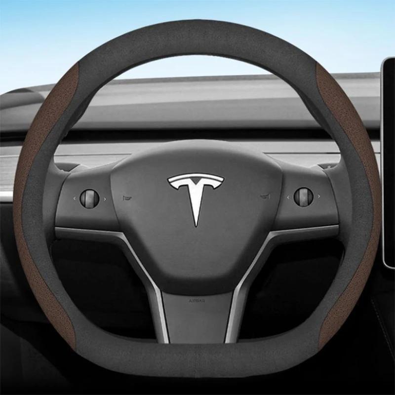 For Tesla Model 3 Y S 2012 2013 2016 2017 2020 2021 - 2024 Car Steering Wheel Cover PU Leather 9Colors Non-slip Auto Accessories