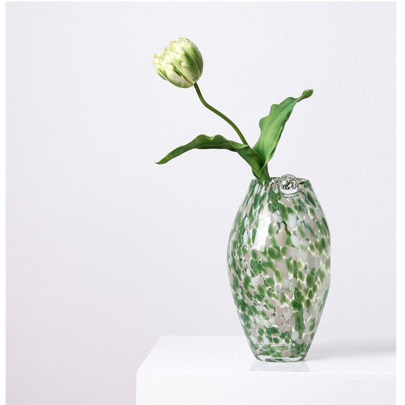 Green Spots Oval Glass Vase Transparent Hydroponics Terrarium Flower Arrangement Accessories Flower Vase Flowerpot