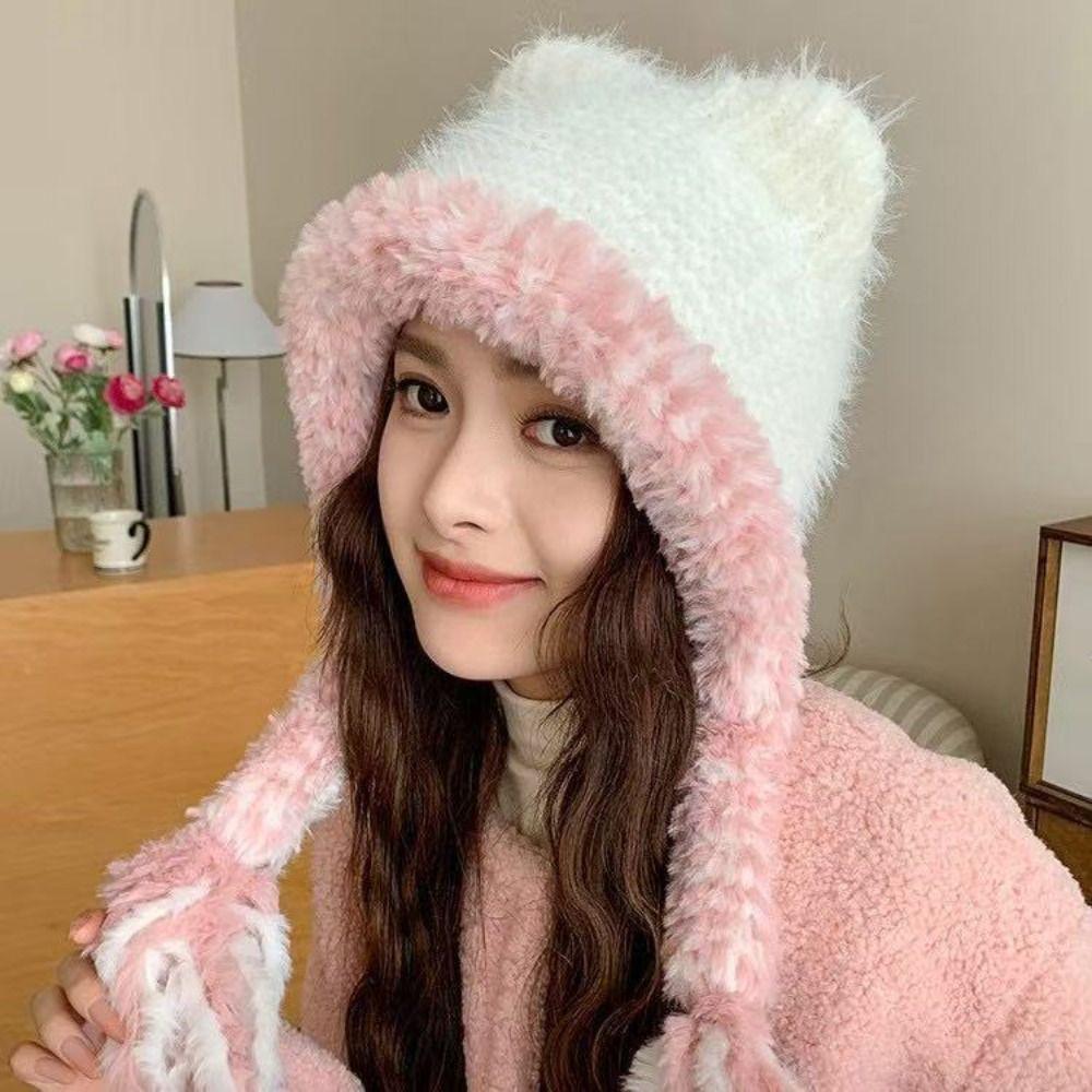 Korean Style Winter Pullover Hats Soft Thicken Beanie Cap Fashion Ear Protection Hat Girls