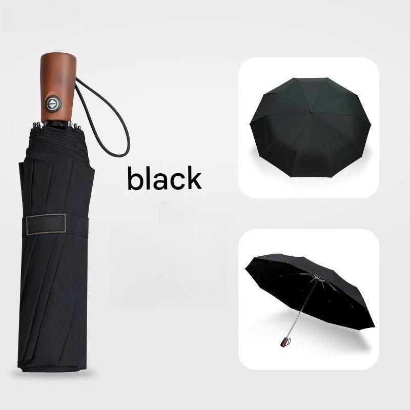 10 Bone High-end Simple Enlarged Thickened Reinforced Windproof Short Wooden Handle Tri-fold Fully Automatic Sunny Umbrella