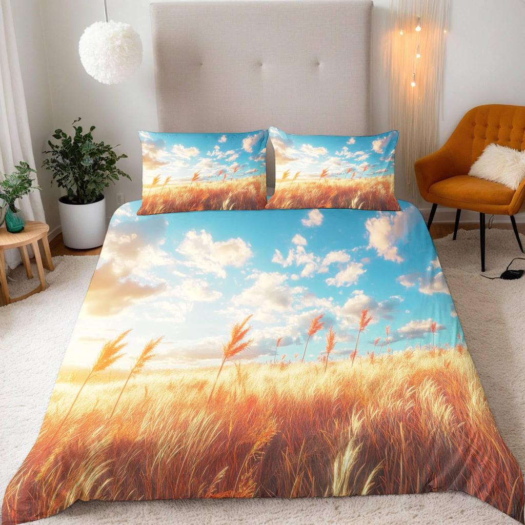 Rice Field Duvet Cover Set For Teens Queen Lightweight Down Quilt Covers Bedroom Decor 2 Pillowcases 1 Duvet Cover No Comforter