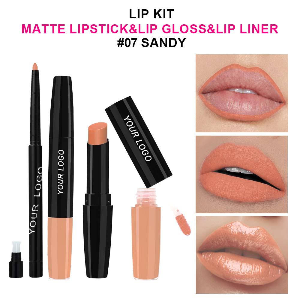 Three-in-One Matte Lipstick Set: Lipstick, Lip Liner, and Moisturizing Lip Gloss