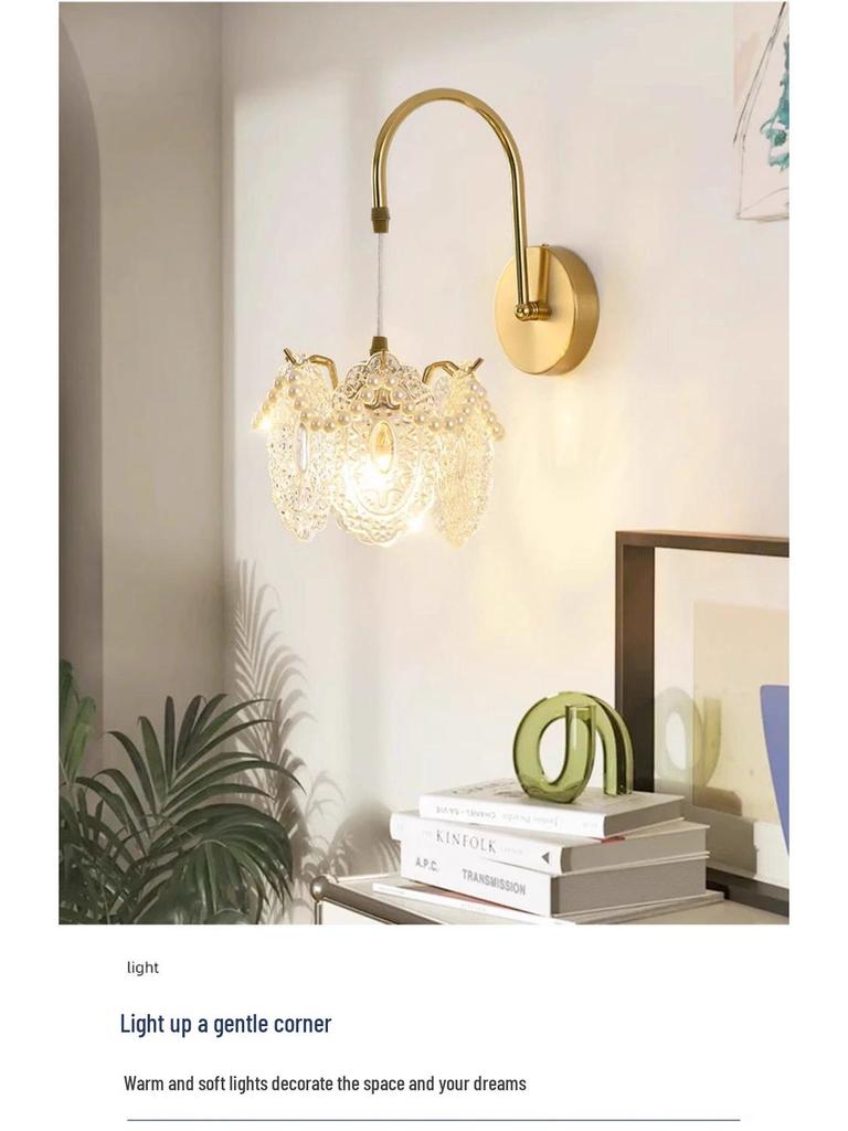Luminária de Parede e de Cabeceira de Vidro Francês de Luxo Moderno para Quarto, Corredor e Hall