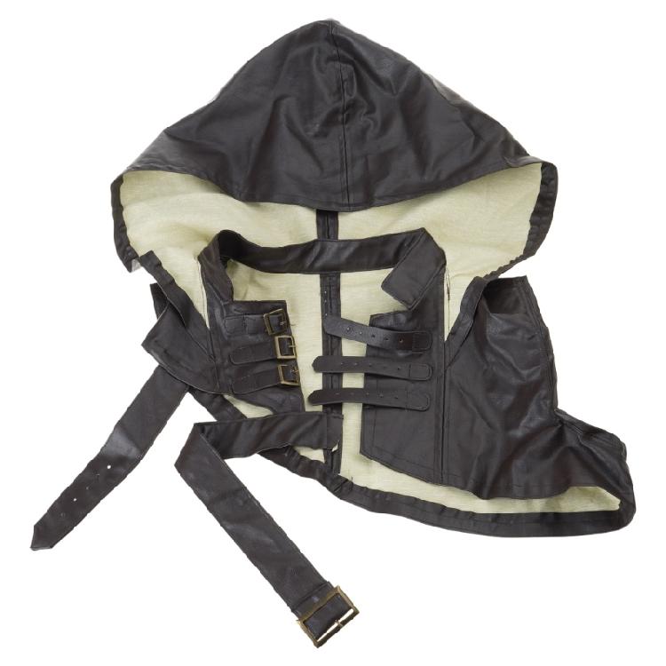 Unisex Faux Leather Medieval Cowl Hat Steampunk Gothic Hooded Cloak Cape with Adjustable Strap for Costume Enthusiasts