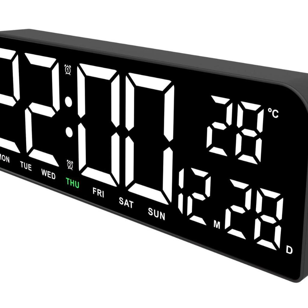 Large LED Alarm Clock with Simple Design - Desktop or Wall Mountable