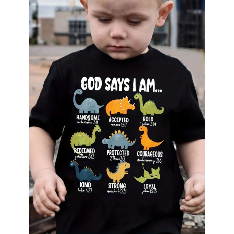 

European sizes Boys Summer Fashion T-Shirt | God Says I Am... Dinosaur Print | Cute Short Sleeve Tee Casual Top 98cm чёрный