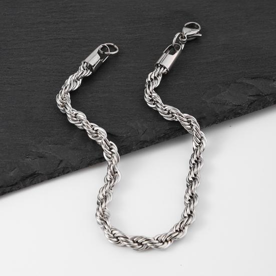 Men Bracelet Thick Hollow Chain with Lobster Clip Solid Color Polished Stainless