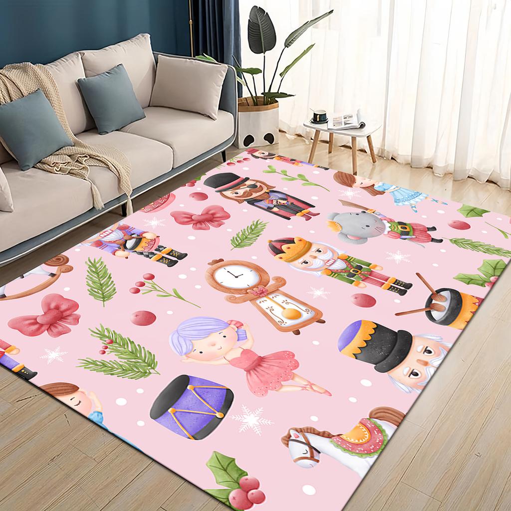 Merry Christmas Cartoon The Nutcracker Doll Festival Gift Carpet Rug for Living Room Bedroom Home Sofa Decoration,Non-slip Mat