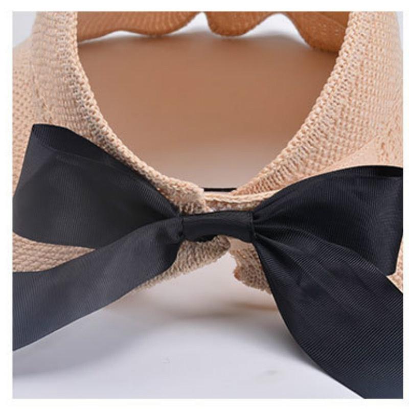 New Knitted Empty Top Hat Female Summer Sunscreen Bow Big Hat Straw Hat Outdoor Sun Hat