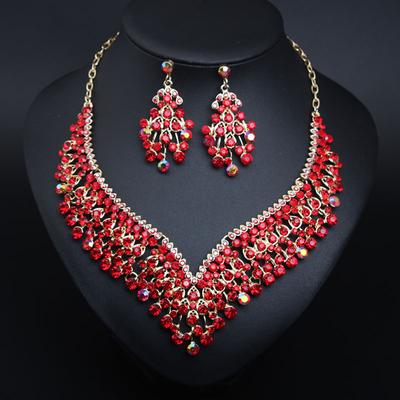2026 European and American Bridal Banquet Crystal Collarbone Necklace Earring Set Women's Dress Jewelry Manufacturer