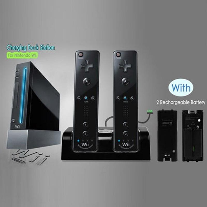 Dual Remote Charging Dock Station and 2 Rechargeable Batteries for Wii