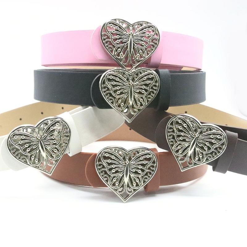 Love Heart Butterfly Buckle Belt for Teens Casual Belt Pants Jeans Belt Eye Catching Waistband Women Accessories