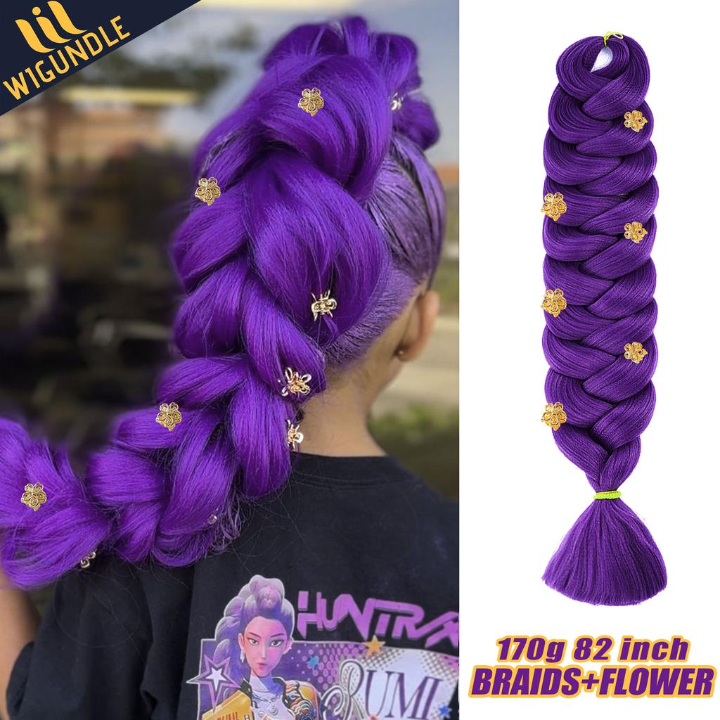RUMI COS Purple Hair Braids Pony-tail Synthetic Braids Hairstyle Long Ponytail with Clips for Kids Girls Halloween Christmas