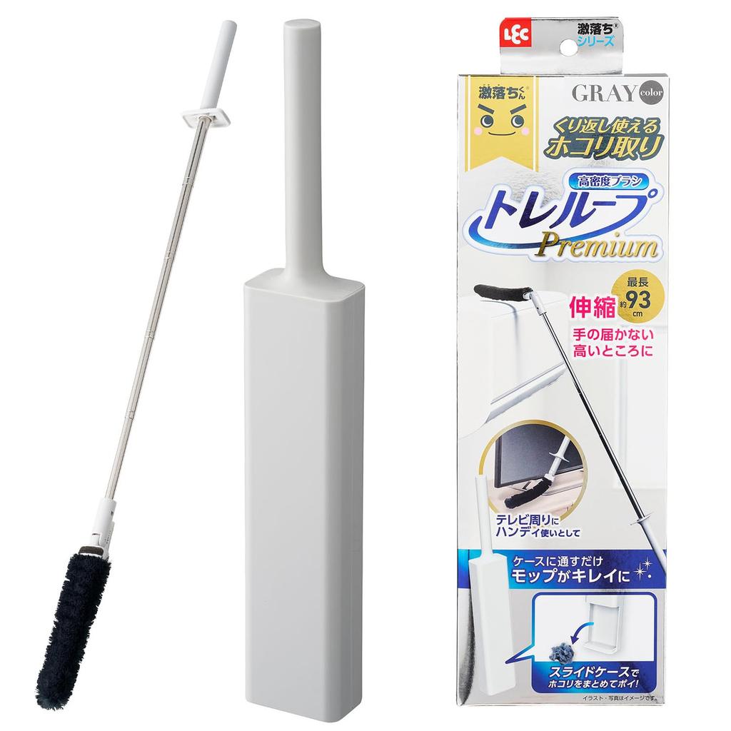 LEC Gekiochikun Treloop Premium Telescopic Up to 93cm Dust Mop by Passing It Through the Case for Collecting and Disposing of Dust High-Density Brush,