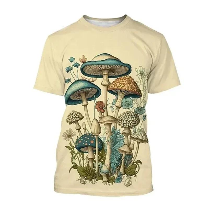 Summer Men's Casual T Shirts 3d Print T-shirt Art Design Colorful Mushroom Print T-shirts For Men Short Sleeve Streetwear Tops