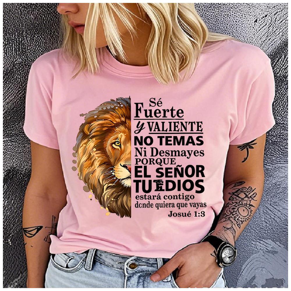 Men Women's Polyester 100% The Lion Bible Print T-shirt Loose Round Neck Casual Short Sleeve Fashion Top  Clothing Summer