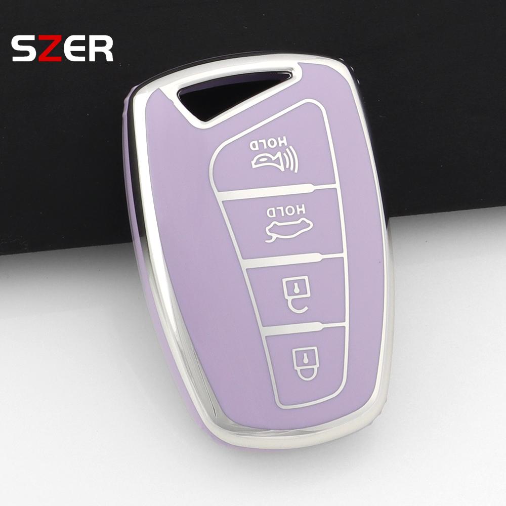 4 Button Tpu Car Key Case Bag Fob Keychain For Hyundai Santa Fe Sport Ix45 Equus Centennial Genesis G80 Grandeur Azera 2013-