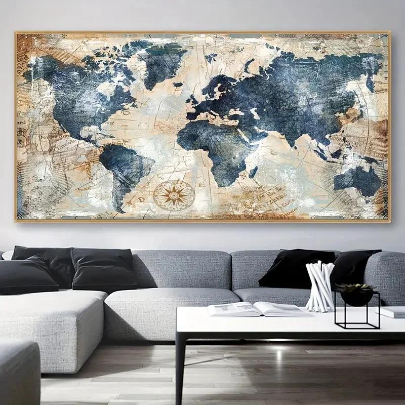 Canvas Poster Vintage Art World Map Poster Decor Wall Art Posters Bedroom Living Room Corridor Wall Decoration Ideal Gift