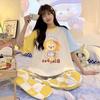 Women's Plus Size Summer Pajama Set - Short Sleeve Top & Long Pants, Loose Fit, Round Neck, Imitation Cotton for Home Wear