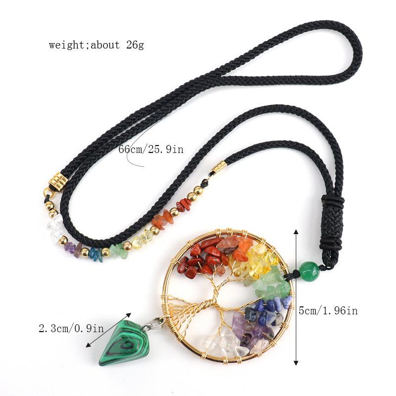 Artificial Agate Tree Of Life Pendant Necklace With Crystal Drop For Women
