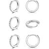 3 Pairs 925 Sterling Silver Small Hoop Earrings for Women Men | Cubic Zirconia, 14K White Gold Plated Huggie Hoop Earrings, Hypoallergenic