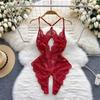 See-through Solid Floral Women Sexy Lace Bodysuits Hollow Bodycone Catsuits Jumpsuits Strappy Lingerie Rompers Skinny Casual
