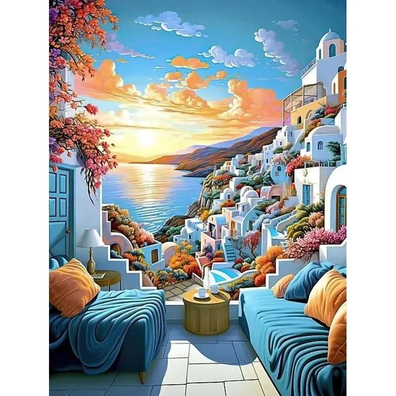 

Ruopoty картина маслом по номерам пейзаж Diy ремесла ручная работа на холсте подарок морской пейзаж картина раскраска по номерам картина в подарок 40x50cm NO Frame