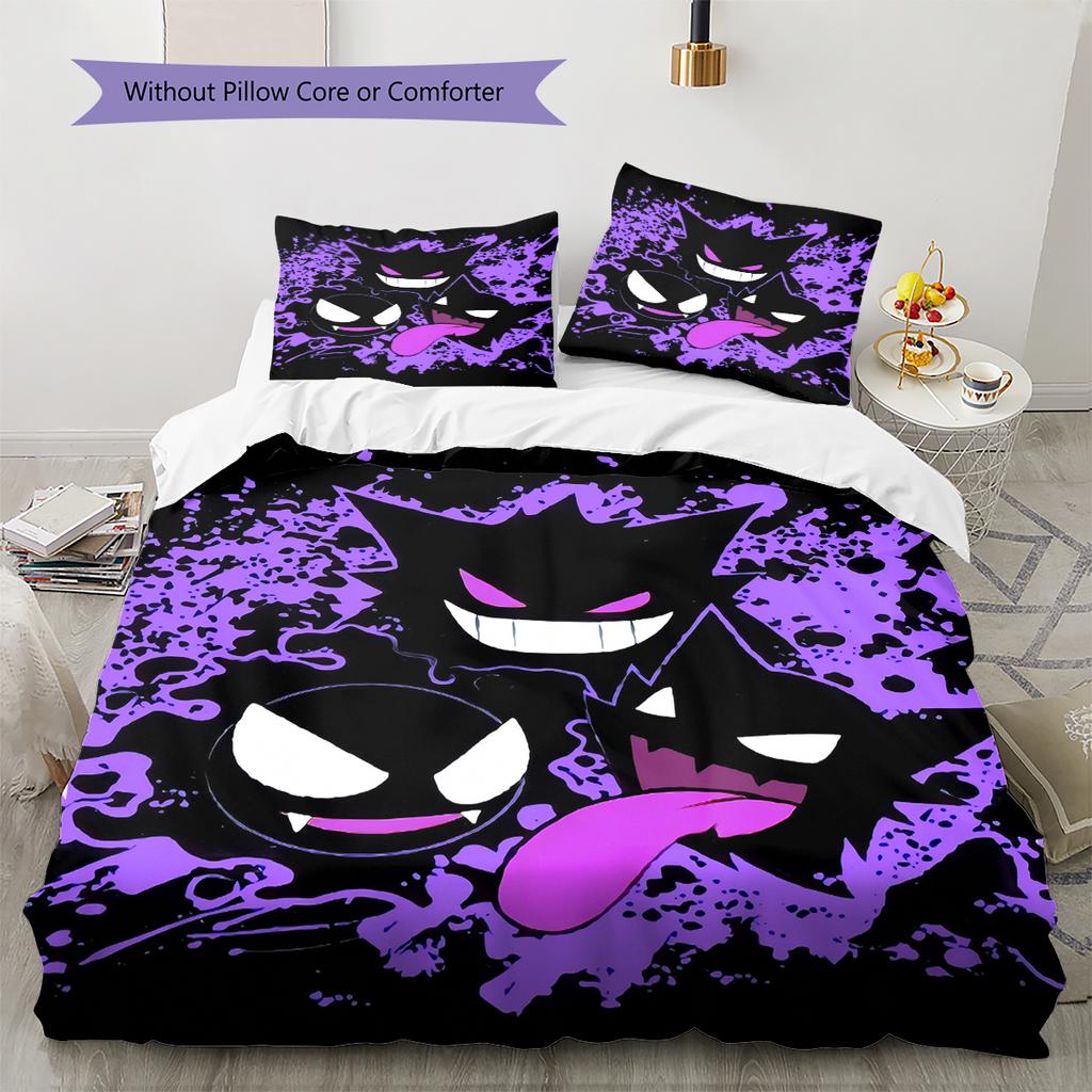 Gengar Pokémon Pattern Bedding Home Decoration Birthday Gift (1 * Duvet Cover + 2 * Pillowcase, Without Core)