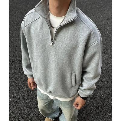 Pure Cotton Heavy Weight High Weight Stand Collar Half Zipper Sweatshirt Zipper New Set American Style