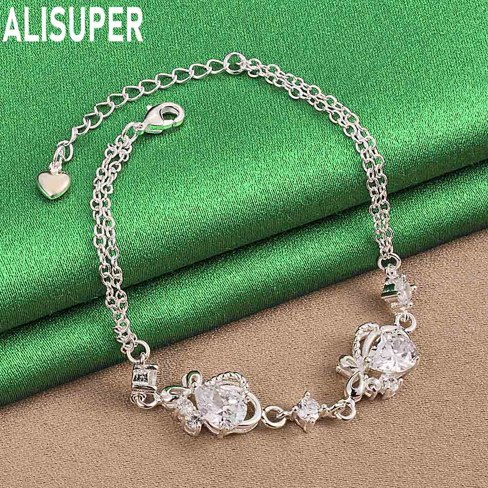 925 Sterling Silver Delicate Openwork Bow Bracelet With AAA Zircon Exquisite Gift Jewelry