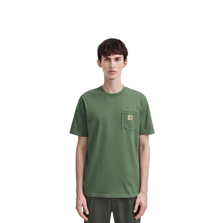 Carhartt WIP SS24 S/S Pocket T-Shirt With Woven Graphic Label On Front Pocket Men T-Shirts Green I030434-1YF-XX