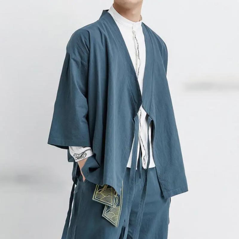 Japanese Kimono Cardigan Chinese Style Linen Haori Yukata Streetwear Traditional Samurai