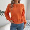 Women's Loose Solid Color Round Neck Hollow Sweater Long Sleeve Pullover Top