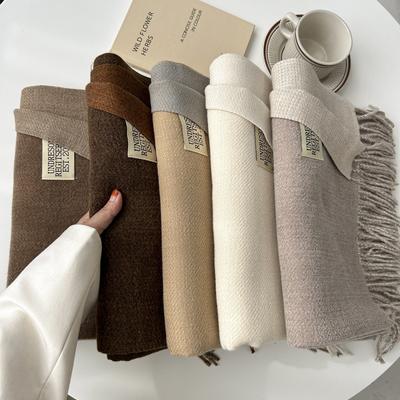 Kaschmir-Handgefühl Herbst und Winter Einfarbiger Schal Damen Dicke Quaste Einfacher und vielseitiger weicher und warmer Kaschmir-Imitat-Schal