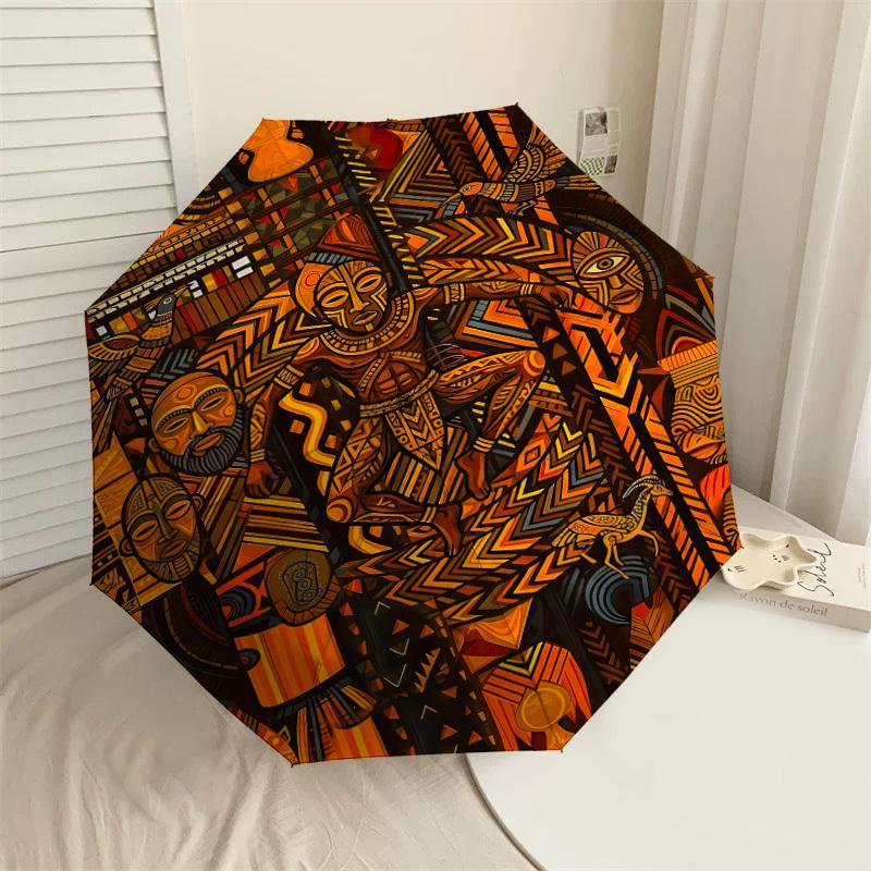 

1PC African Culture Umbrella-8-Rib Reinforced Portable Folding Travel Suitable for All Seasons Outdoor Daily Use Is an Ideal Choice -K0372