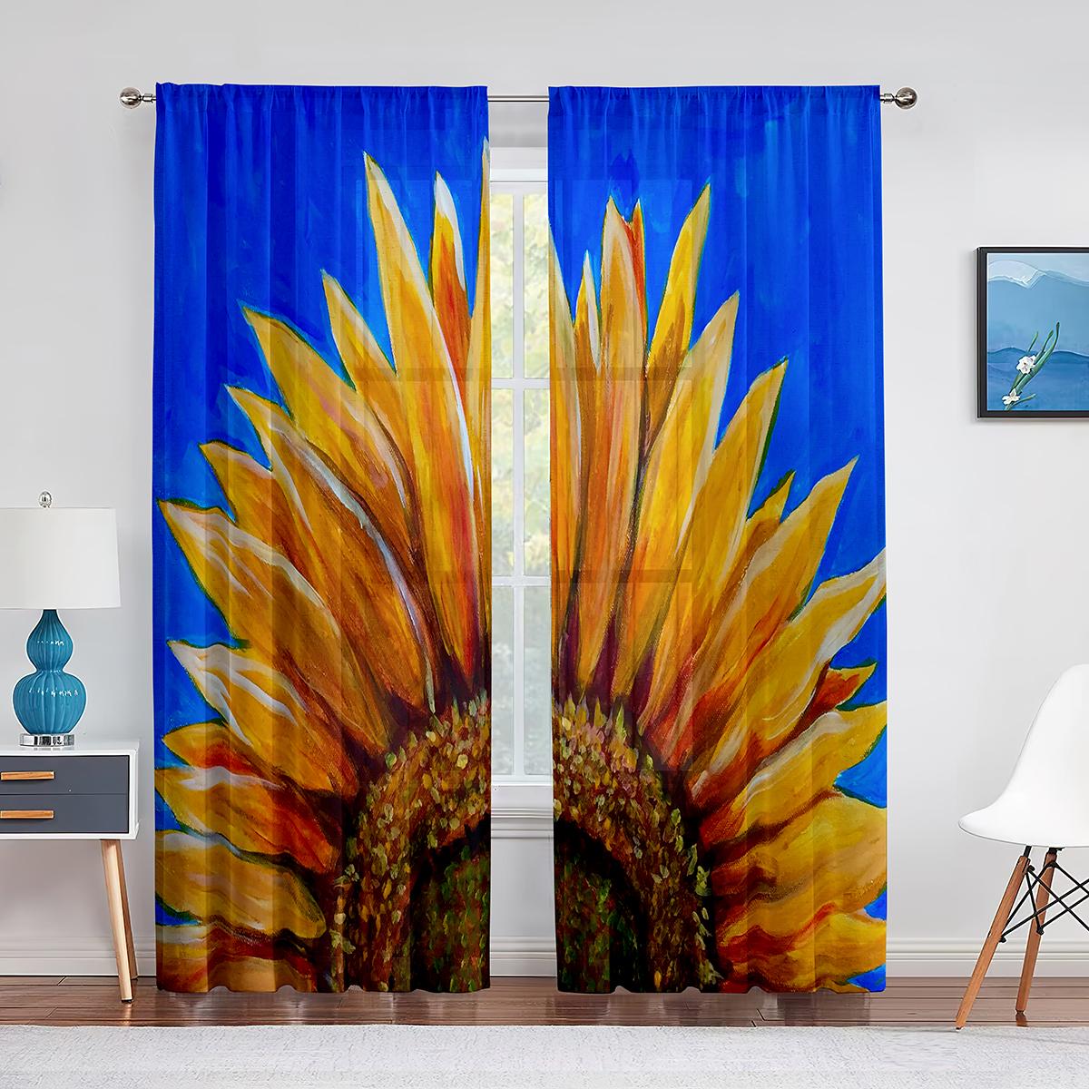 

Картина маслом Подсолнух Желтые цветы Художественные шторы для гостиной Спальня Кухня Оконная штора 2 панели Карманная драпировка на штанге Milled cotton fabric&Rod Pocket