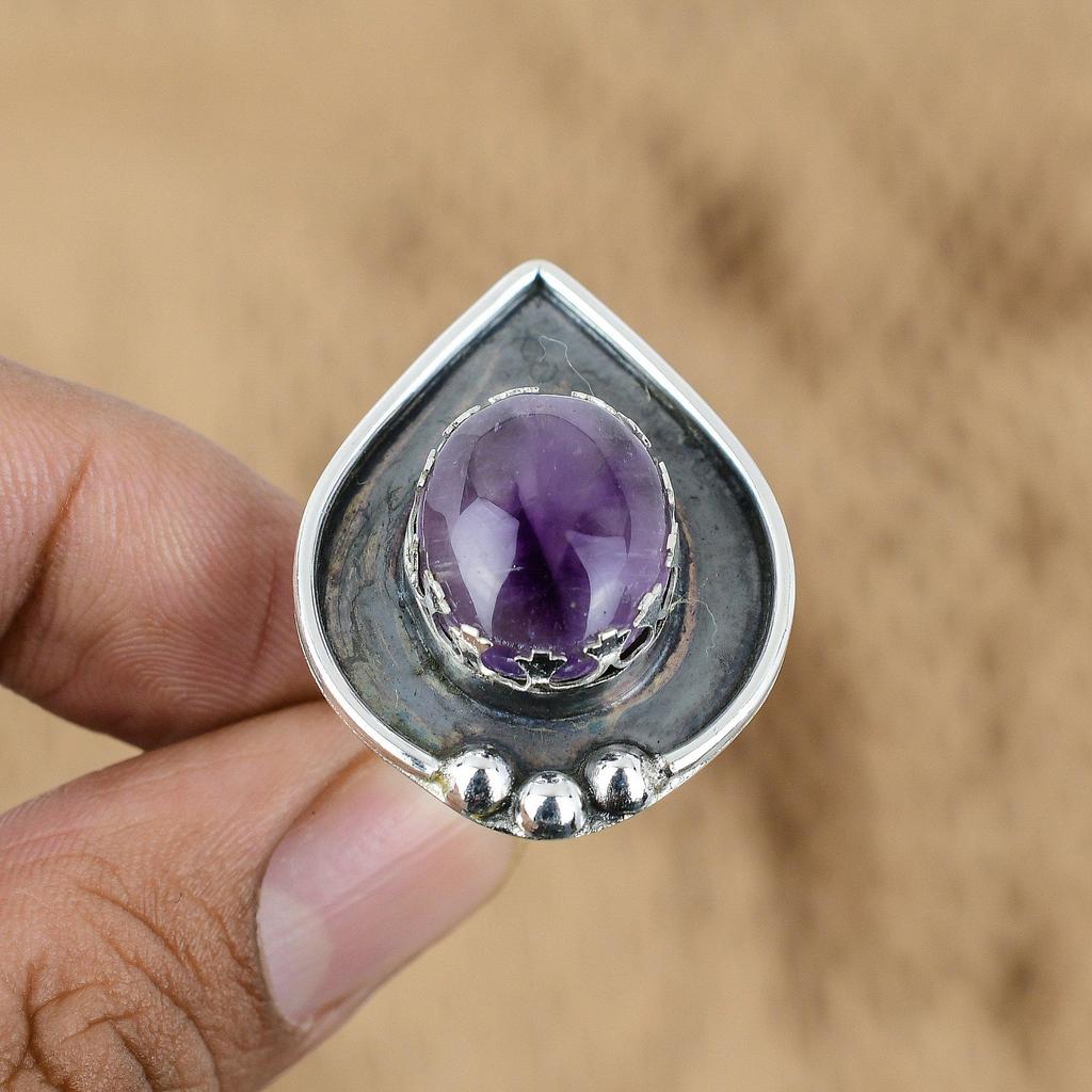 Geschenk für Sie Natürlicher Stern Amethyst Versprechen Verstellbarer Ring 925 Silber